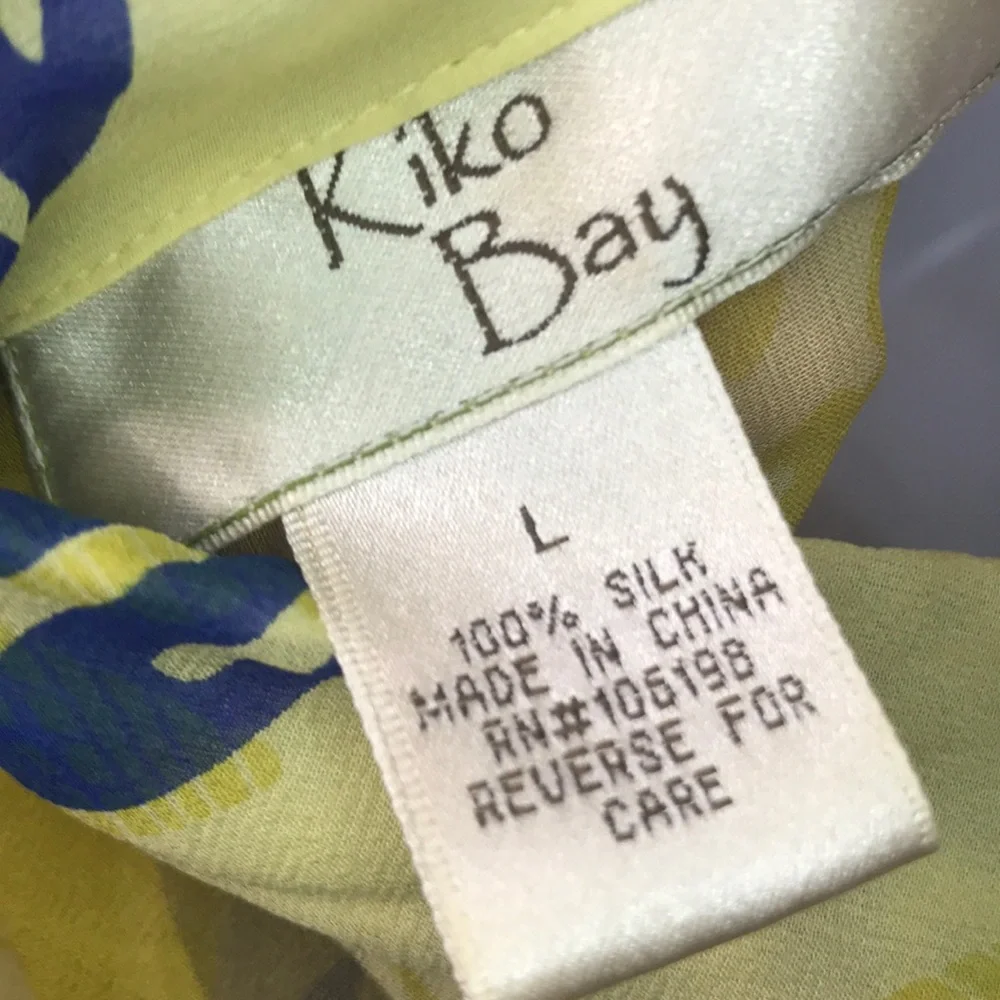 Vintage Sheer silk palm print cover up by Kiko Bay yellow L